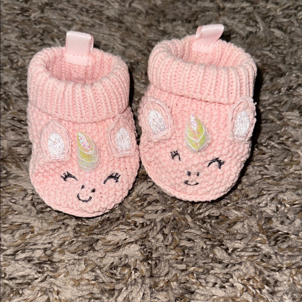 Pink Unicorn Baby Booties